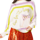 Queen of Sparkles Ivory, Green & Purple ‘Here for The Boos’ Striped Knit Sweater at ooh la la! in Grapevine TX 76051
