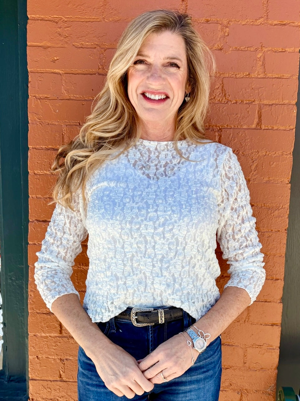 Long Sleeve Lace Top in white at ooh la la! in Grapevine TX 76051