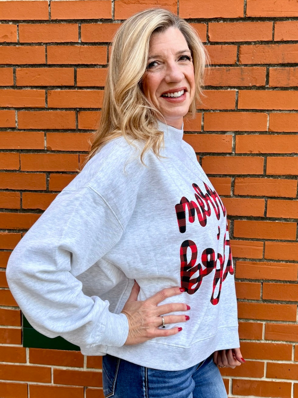 Merry & Bright Mock Neck Oversized Sweatshirt in Ash Grey at ooh la la! in Grapevine TX 76051