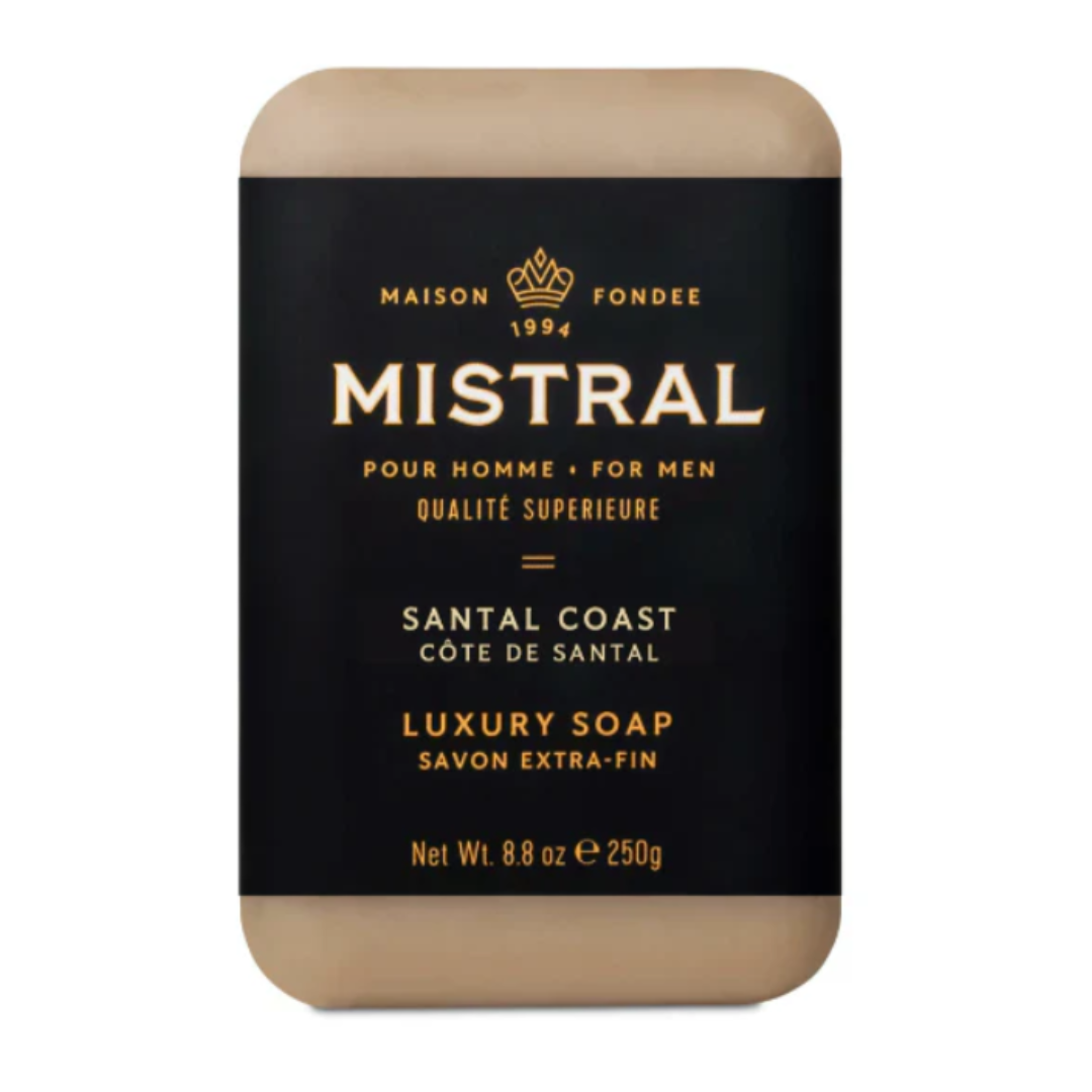 Mistral, Santal Coast, Men Bar Soap, luxury soap, French soap, sandalwood fragrance at ooh la la! in Grapevine TX 76051