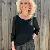 Silk Tunic & Pants w/ Sequin Detail in black at ooh la la! in Grapevine TX 76051