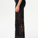 Bayeas High Rise Embroidered Floral Lace Wide Leg Jeans in Inkgauze black at ooh la la! in Grapevine TX 76051