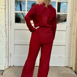 Aeson Button-Up Blouse and Harmon pant in Salem’s Door (burgundy) at ooh la la! in Grapevine TX 76051