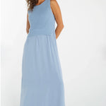 Liverpool Sleeveless Tie Back Sweater Woven Dress in malibu blue at Ooh La La! in Grapevine TX 76051