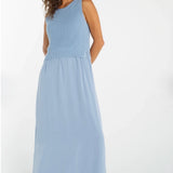 Liverpool Sleeveless Tie Back Sweater Woven Dress in malibu blue at Ooh La La! in Grapevine TX 76051