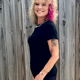 Molly Bracken Pearl Trim knit sweater top in black at ooh la la! in Grapevine TX 76051