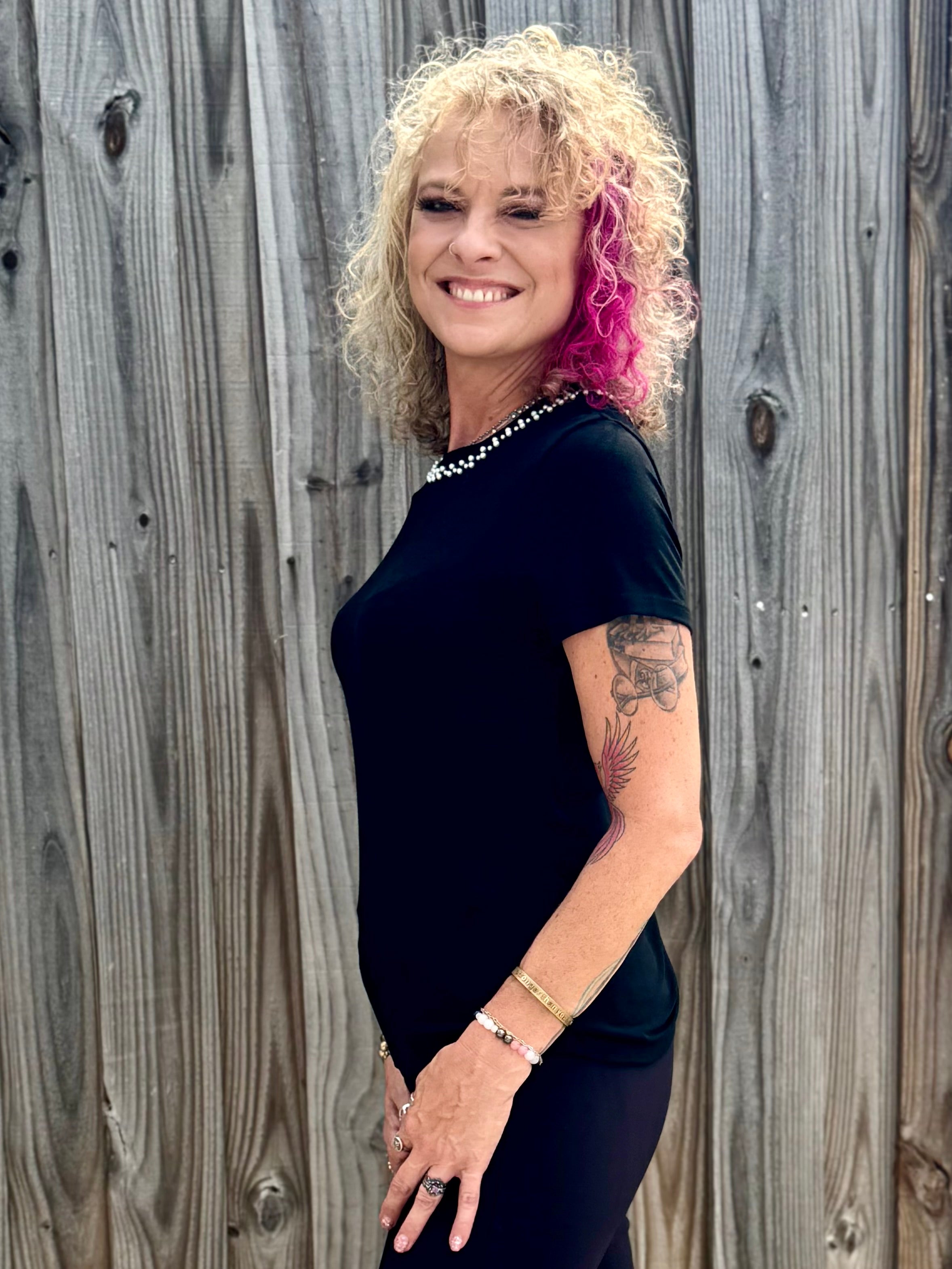 Molly Bracken Pearl Trim knit sweater top in black at ooh la la! in Grapevine TX 76051