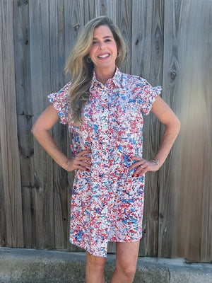 Molly Bracken Printed Ruffle Sleeve Shirt Dress at ooh la la! in Grapevine TX 76051