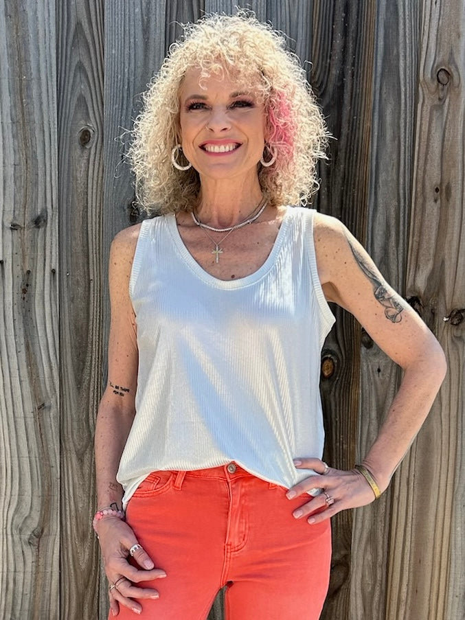 Ribbed Shimmer Tank Top in Silver at ooh la la! in Grapevine TX 76051
