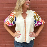 THML Embroidered Puff Sleeve V-Neck Top at Ooh La La! in Grapevine TX 76051