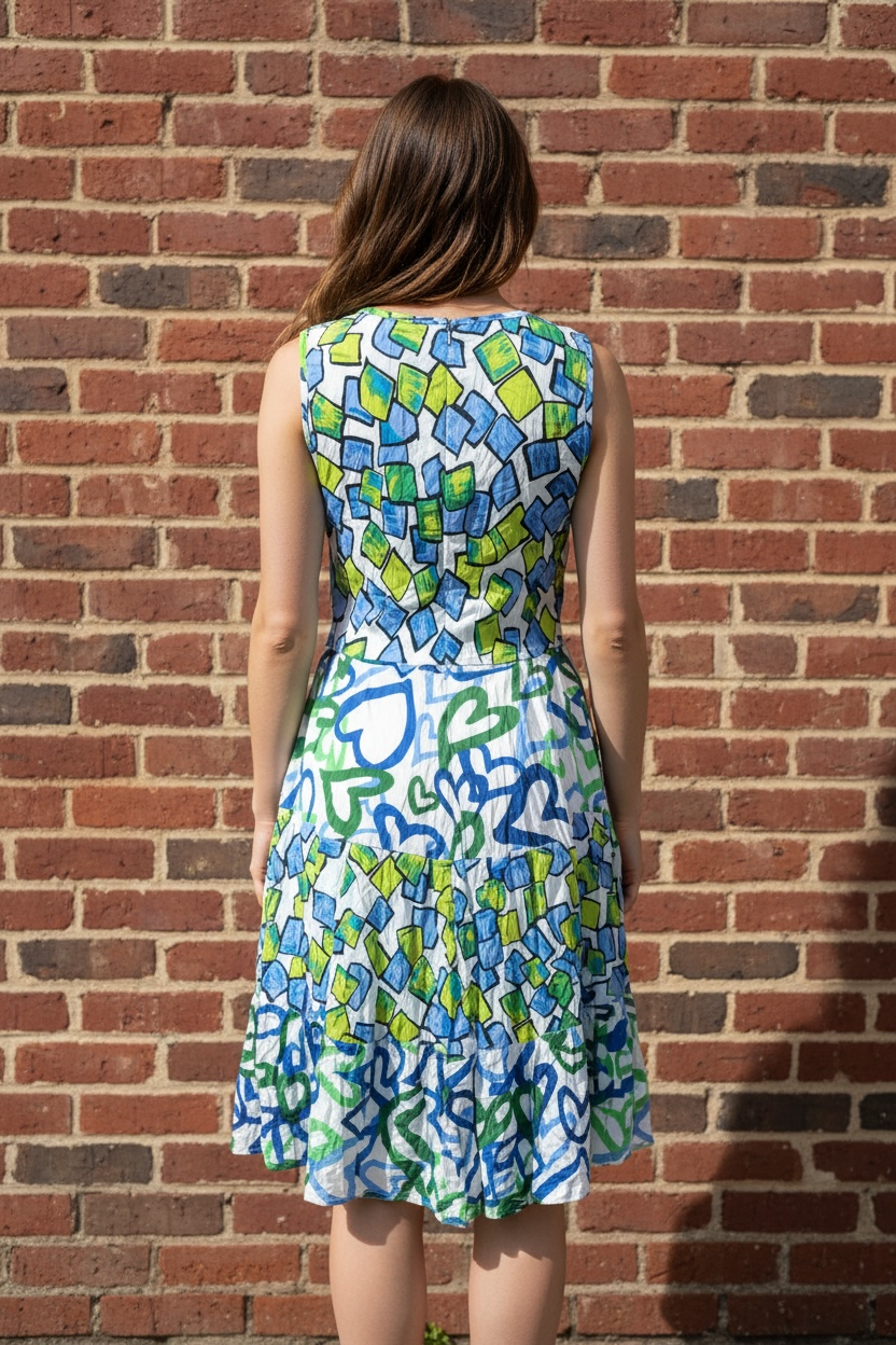 Dress Addict, Joy Layered Tank Dress, Green and Blue Hearts/Cubes Print, stylish dress, quality dress, women fashion at ooh la la! in Grapevine TX 76051