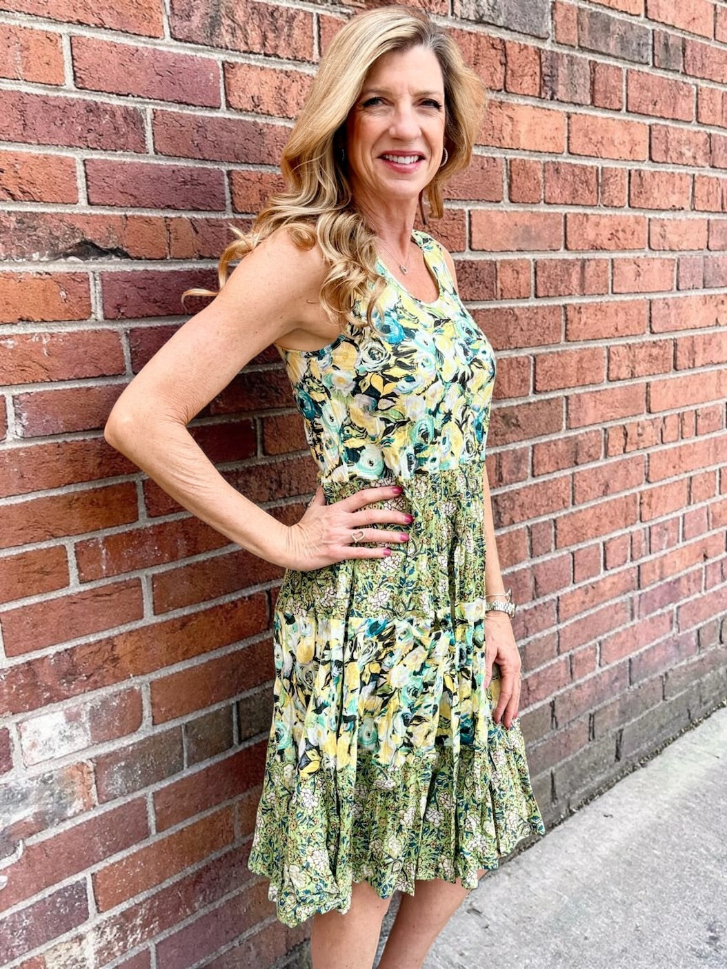 Dress Addict Joy Dress, organic cotton tank dress, floral knee length dress with pockets, crinkle cotton summer dress, Mixed Roses print dress, sustainable women's fashion, bias-cut sleeveless dress. at ooh la la! in Grapevine TX 76051