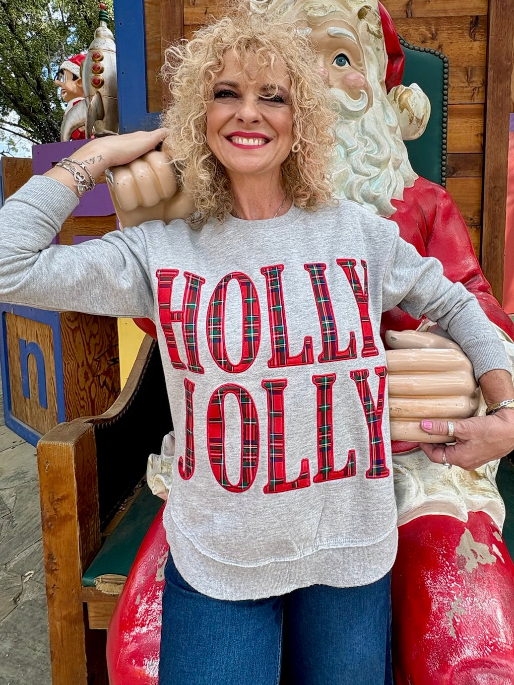 Holly Jolly Blast Sweatshirt In oatmeal at ooh la la! in Grapevine TX 76051