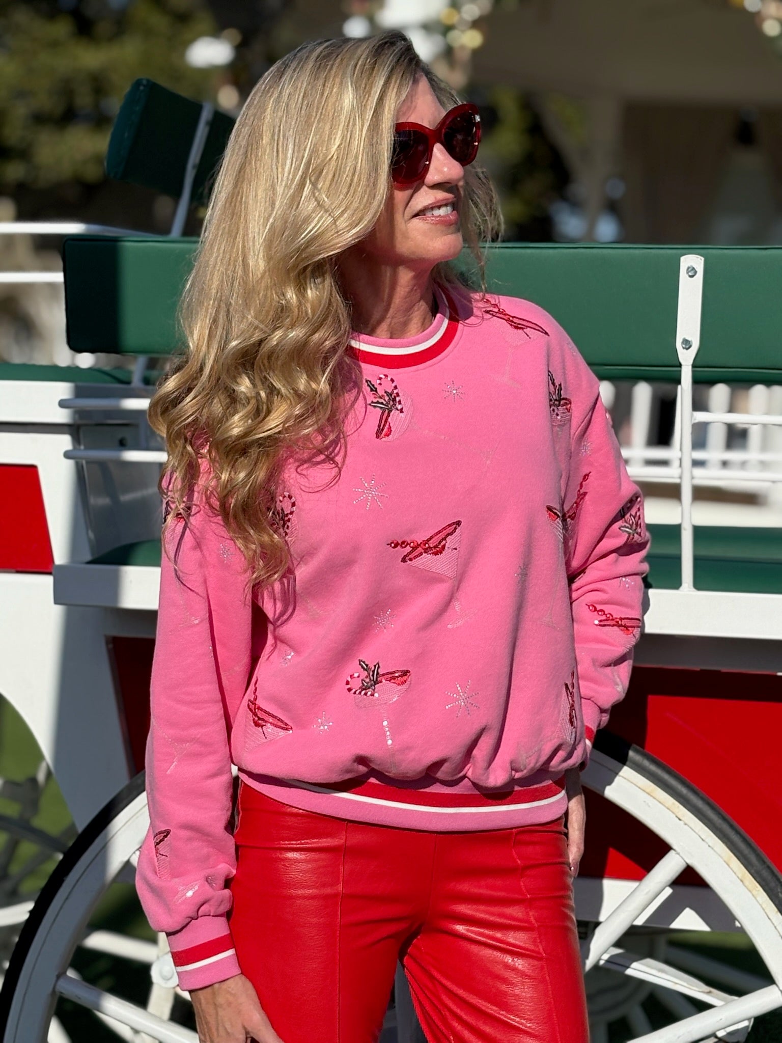 Queen of Sparkles Bright Pink Christmas Cocktail Sweatshirt at ooh la la! in Grapevine TX 76051