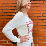 Simply Southern Santa Baby Embroidered Pullover Sweater in white at ooh la la! in Grapevine TX 76051