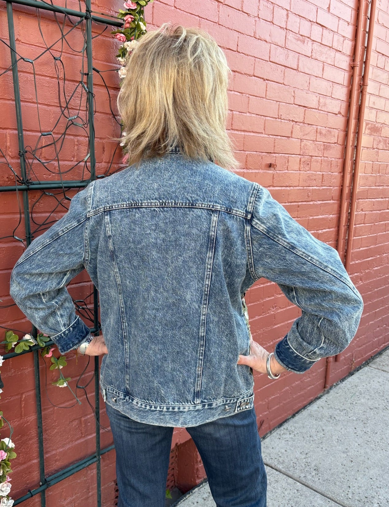 Embroidered Floral Sequin Denim Jacket at ooh la la! in Grapevine TX 76051