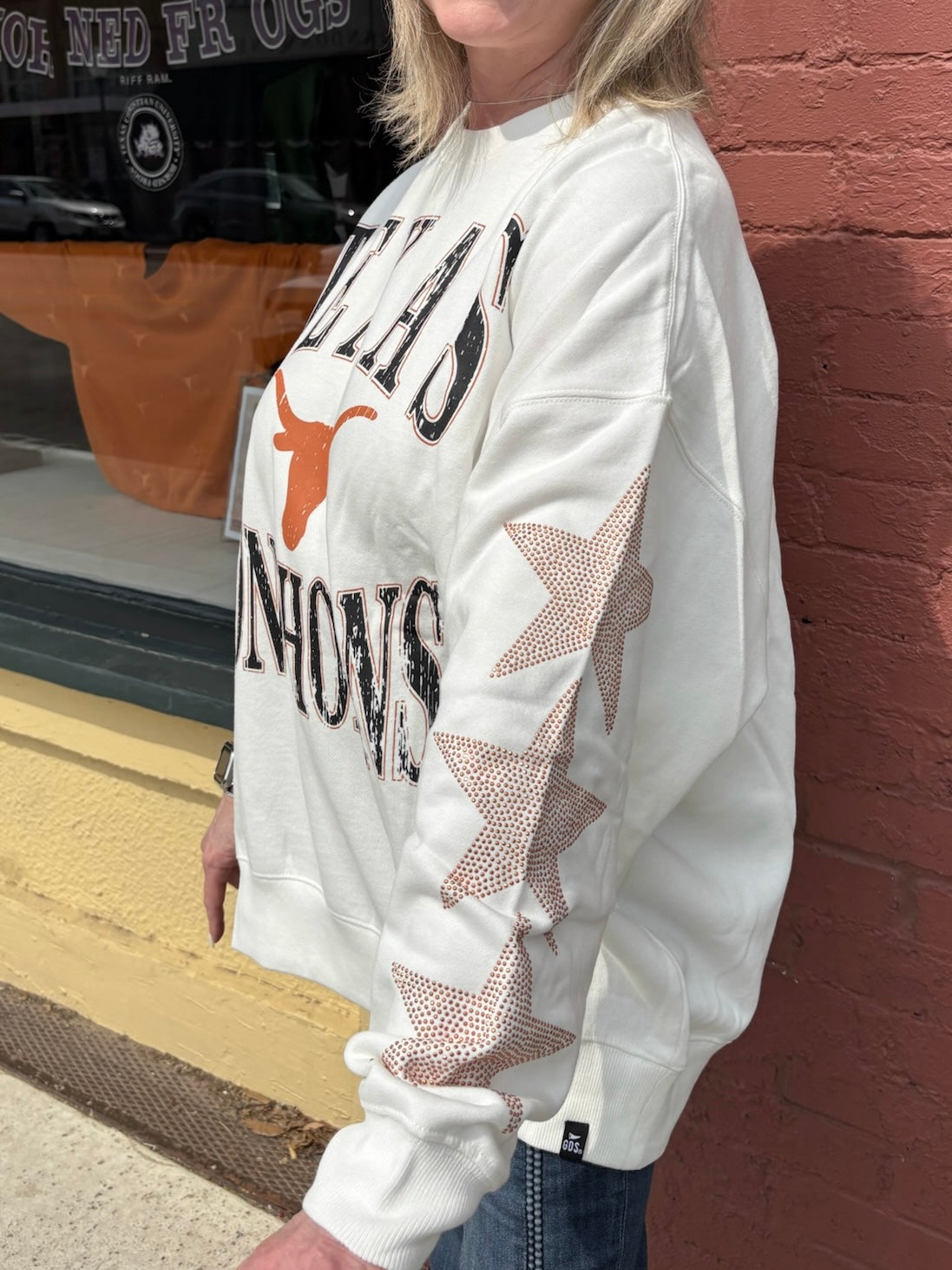 Texas Longhorns Star Sleeve Oversized Sweatshirt at ooh la la! in Grapevine TX 76051