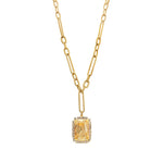 TOVA Mini Soleil Necklace in golden shadow with paperclip chain and rectangular crystal pendant