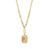 TOVA Mini Soleil Necklace in golden shadow with paperclip chain and rectangular crystal pendant