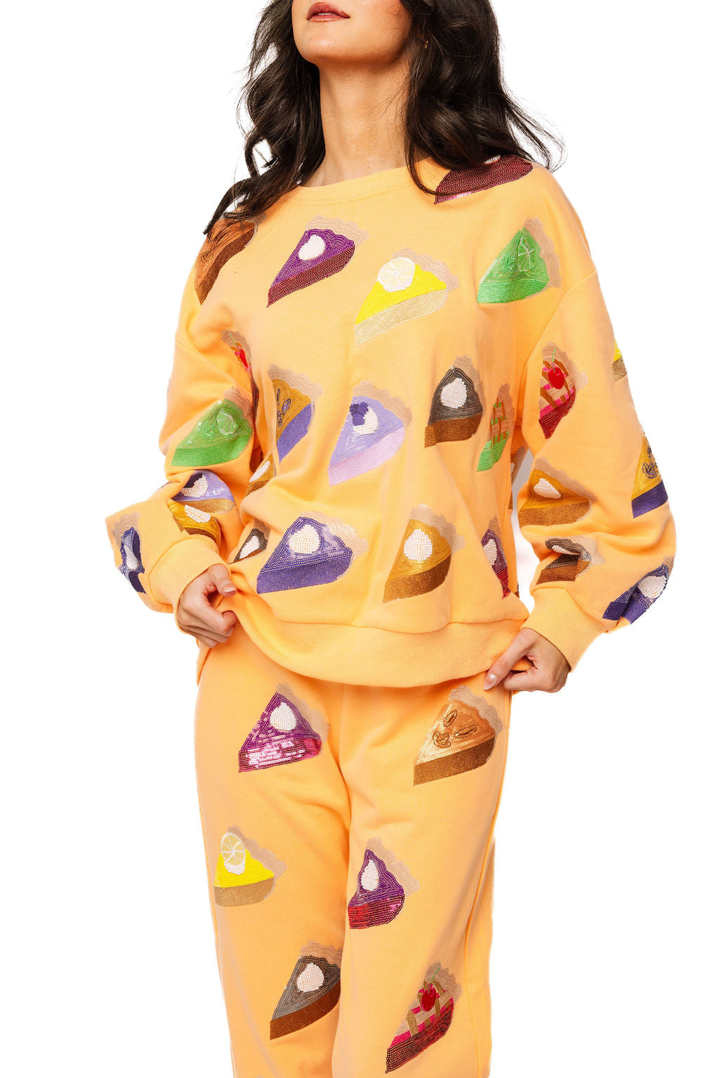 Queen of Sparkles Peach Multi Pies Sweatshirt at ooh la la! in Grapevine TX 76051