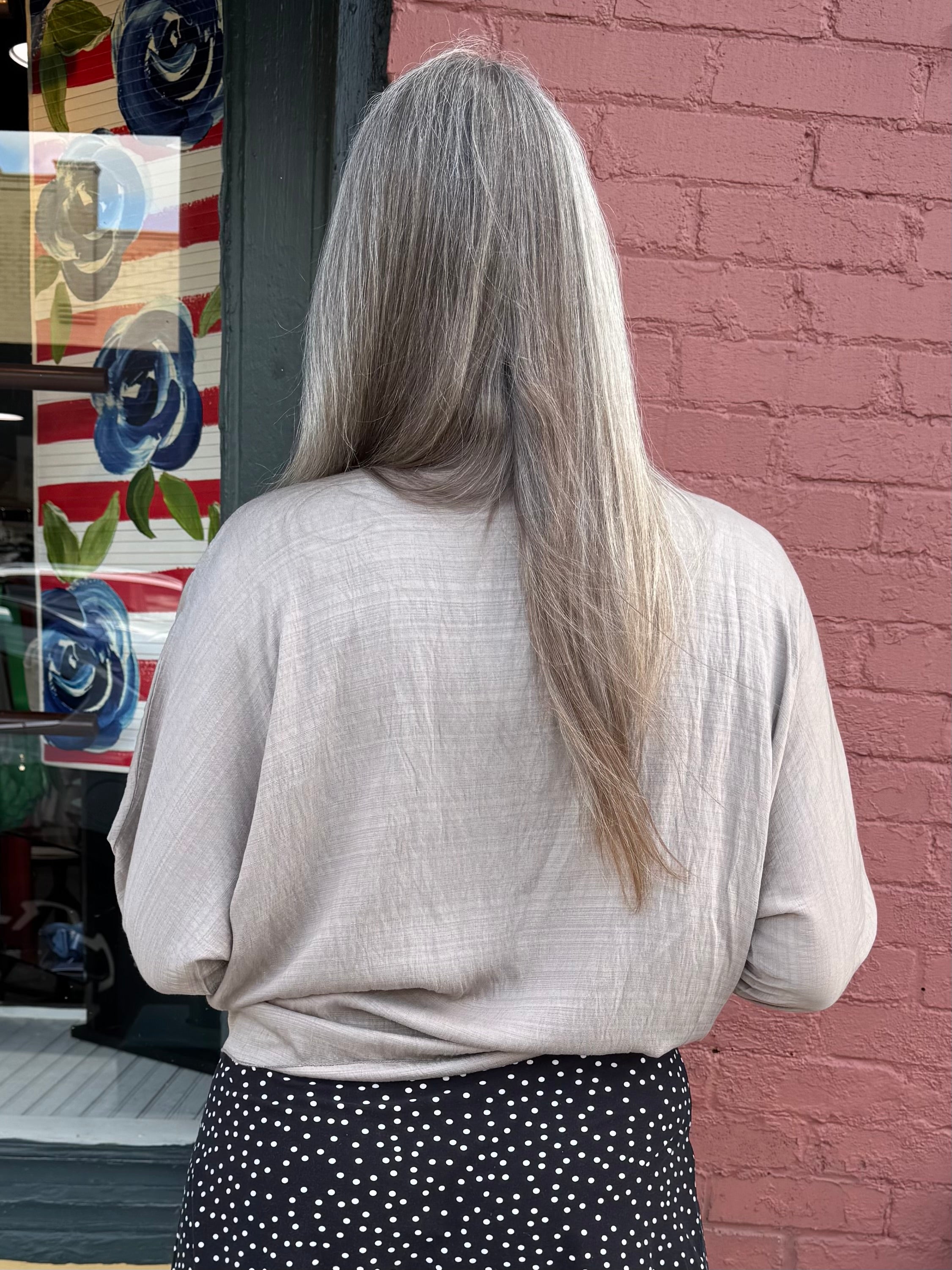 Made in Italy Tie Front Batwing Cardigan in taupe at ooh la la! in Grapevine TX 76051