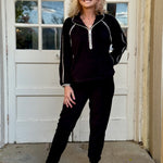 Trimmed Plush Jogger Set in black at ooh la la! in Grapevine TX 76051