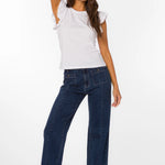 Optic White Ruffle sleeve top, cotton flutter tee, feminine crewneck shirt, women's cotton basics, flutter sleeve blouse, soft cotton t-shirt, Fabiola top, summer cotton tops at ooh la la! in Grapevine TX 76051