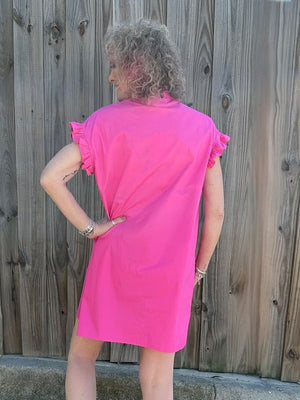 Molly Bracken Ruffle Sleeve Shirt Dress in pink at ooh la la! in Grapevine TX 76051