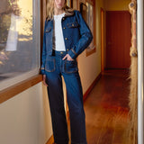 Velvet Heart Pepa Dark Blue Denim Jacket with Leather Trim and Gia Dark Blue Jeans with Leather Trim at ooh la la! in Grapevine TX 76051