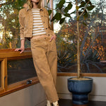 Velvet Heart Shira Desert Storm Studded Jacket in tan denim with silver studs and matching Bartly Desert Storm Jeans at ooh la la! in Grapevine TX 76051