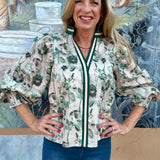 Floral Pattern Smocked Cuff Top at Ooh La La! in Grapevine TX 76051