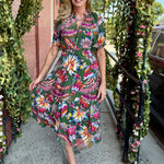 THML Puff Sleeve Print Tiered Midi Dress at Ooh La La! in Grapevine TX 76051