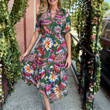 THML Puff Sleeve Print Tiered Midi Dress at Ooh La La! in Grapevine TX 76051