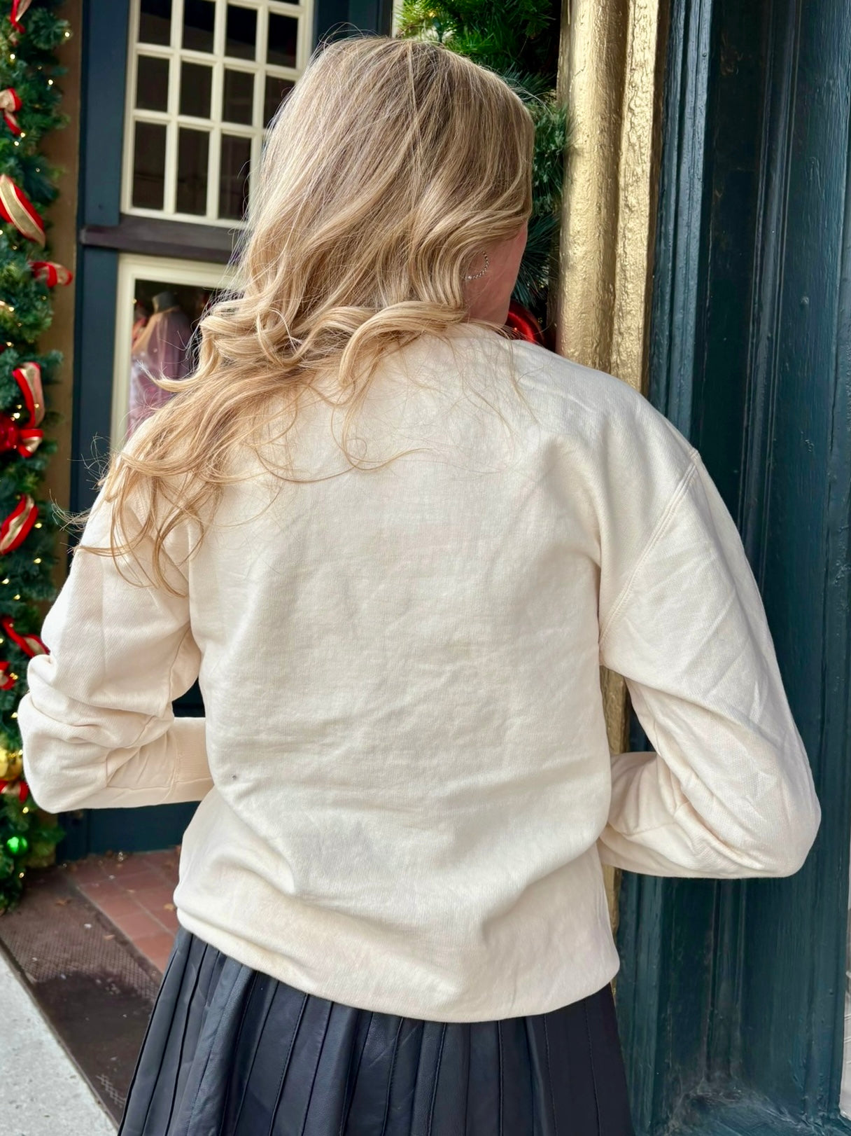 Merry & Bright Bow Sweatshirt in ivory at ooh la la! in Grapevine TX 76051