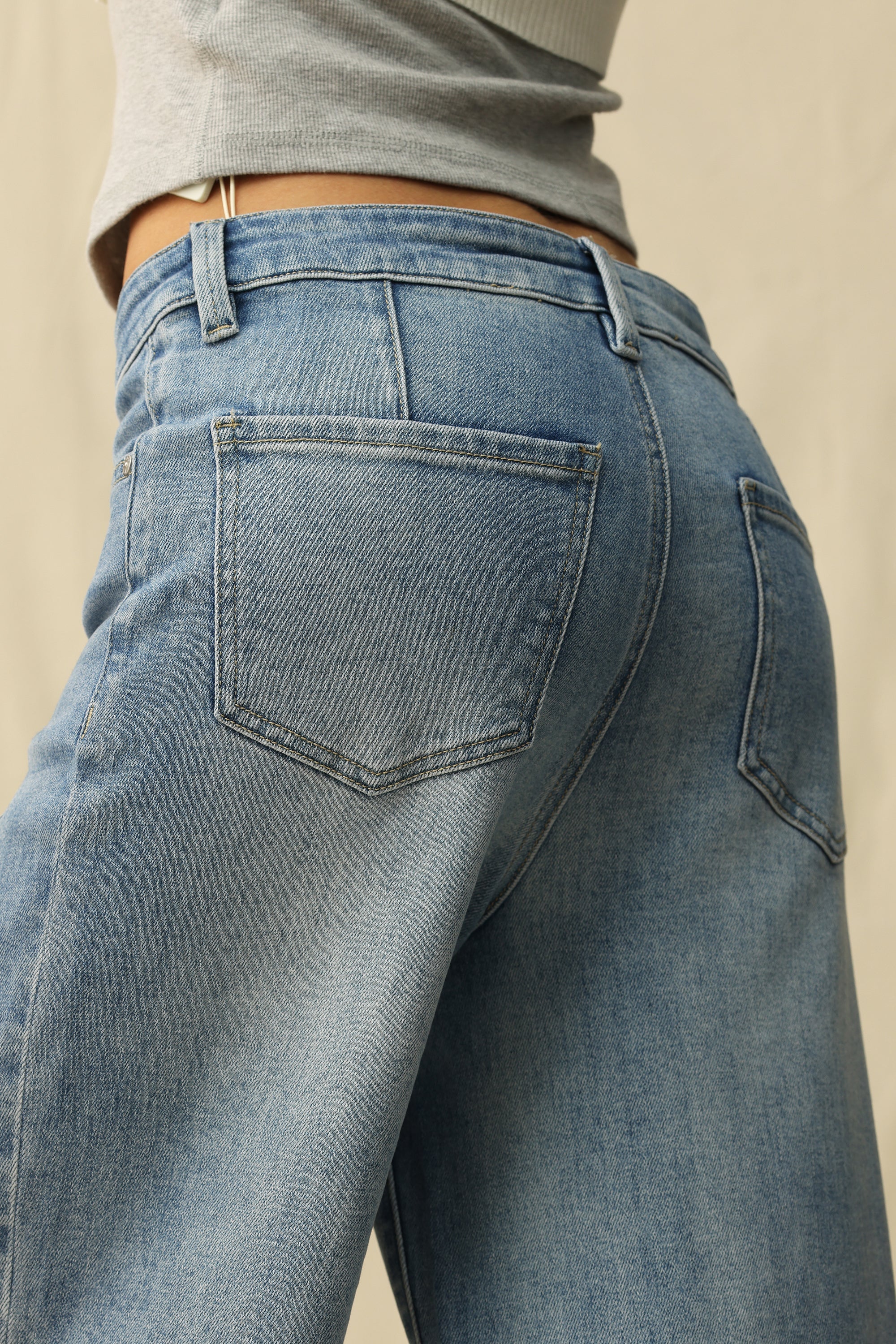 Bayeas High Rise Embroidered Embellished Wide Leg Jeans in light blue at ooh la la! in Grapevine TX 76051
