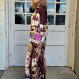 Satin Village Print Pant In brown at ooh la la! in Grapevine TX 76051