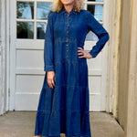Judith Long Sleeve Denim Tiered Maxi Dress at ooh la la! in Grapevine TX 76051