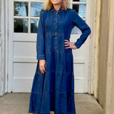Judith Long Sleeve Denim Tiered Maxi Dress at ooh la la! in Grapevine TX 76051
