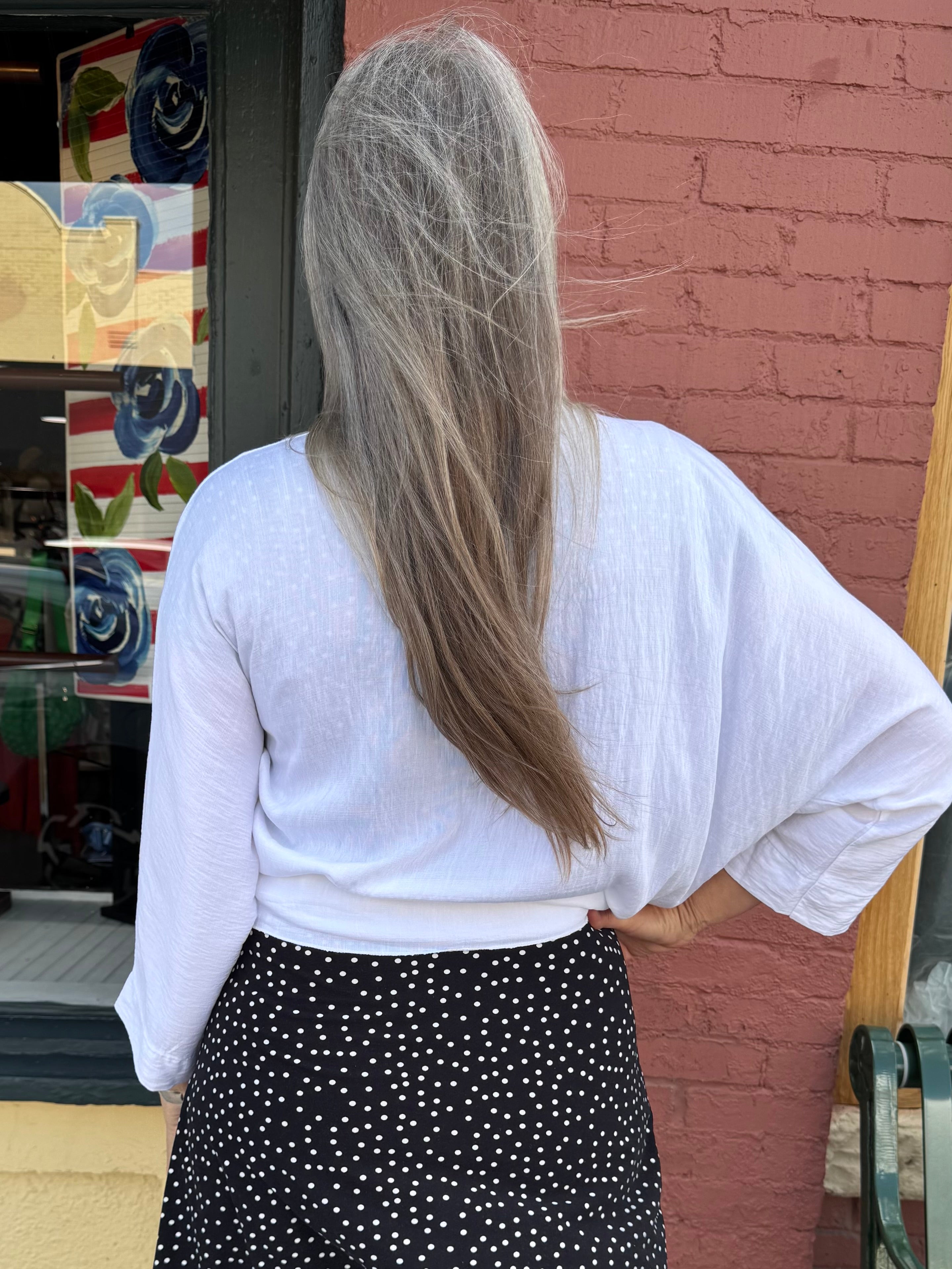 Made in Italy Tie Front Batwing Cardigan in white at ooh la la! in Grapevine TX 76051