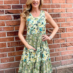 Dress Addict Joy Dress, organic cotton tank dress, floral knee length dress with pockets, crinkle cotton summer dress, Mixed Roses print dress, sustainable women's fashion, bias-cut sleeveless dress. at ooh la la! in Grapevine TX 76051