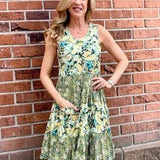 Dress Addict Joy Dress, organic cotton tank dress, floral knee length dress with pockets, crinkle cotton summer dress, Mixed Roses print dress, sustainable women's fashion, bias-cut sleeveless dress. at ooh la la! in Grapevine TX 76051