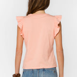 Pink Sand Ruffle sleeve top, cotton flutter tee, feminine crewneck shirt, women's cotton basics, flutter sleeve blouse, soft cotton t-shirt, Fabiola top, summer cotton tops at ooh la la! in Grapevine TX 76051