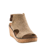 Corky's Falling Hard tan wedge sandal with cork platform and brown ankle strap buckle at ooh la la! in Grapevine TX 76051