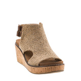 Corky's Falling Hard tan wedge sandal with cork platform and brown ankle strap buckle at ooh la la! in Grapevine TX 76051