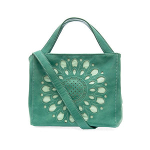 Joy Susan Flora Laser Cutout Crossbody Tote in True Turquoise at ooh la la! in Grapevine TX 76051