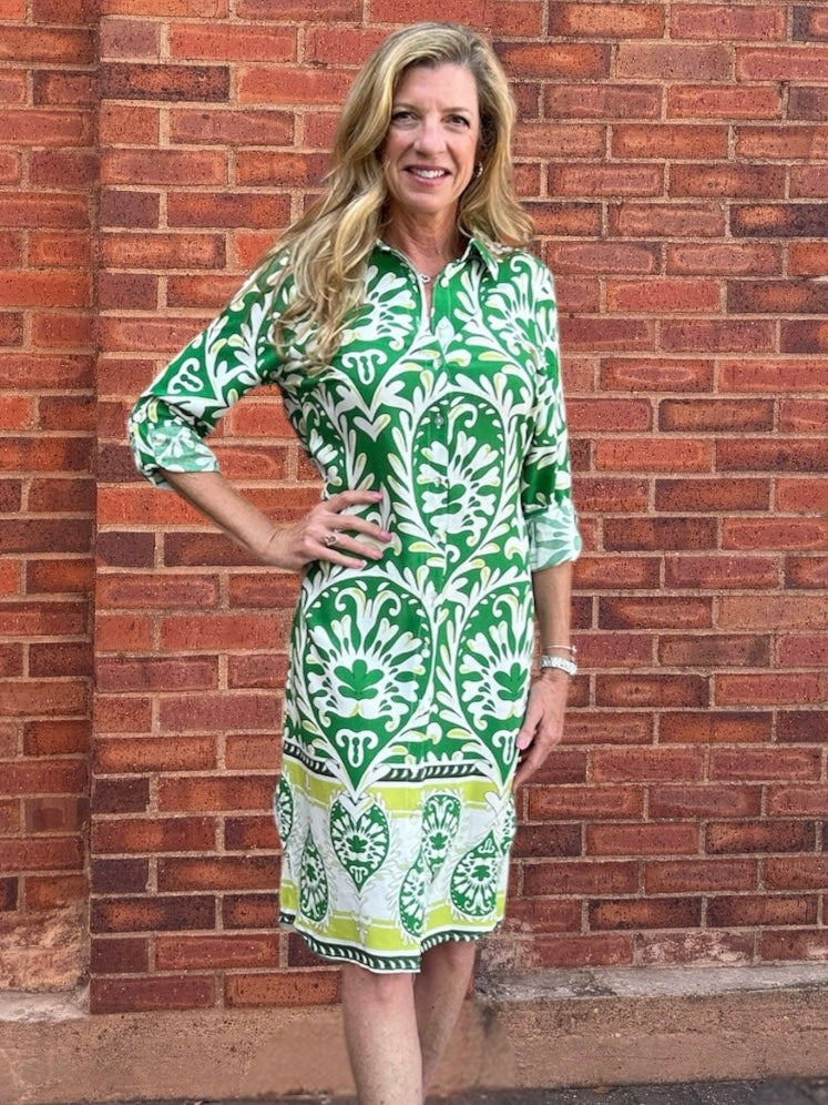Olive Hill Abstract Paisley Shirt Dress at ooh la la! in Grapevine TX 76051