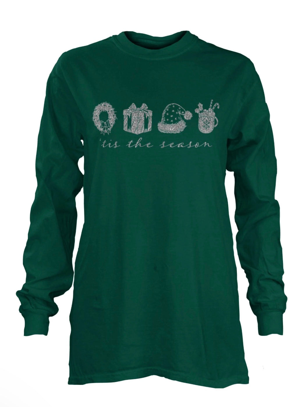 Christmas Sketchy Season Long Sleeve Tee in green at ooh la la! in Grapevine TX 76051