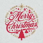 Decorative 'Merry Christmas' text with festive elements on a light gray background