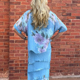 Floral Short Sleeve Silk Ruffle Dress