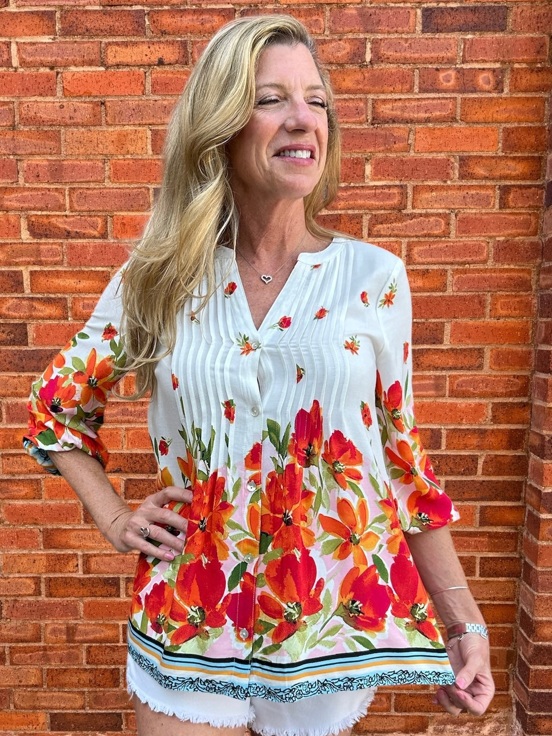 Olive Hill Notch Collar Poppy Print Blouse at ooh la la! in Grapevine TX 76051